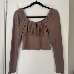 Madewell Cropped Long Sleeve Mocha Top